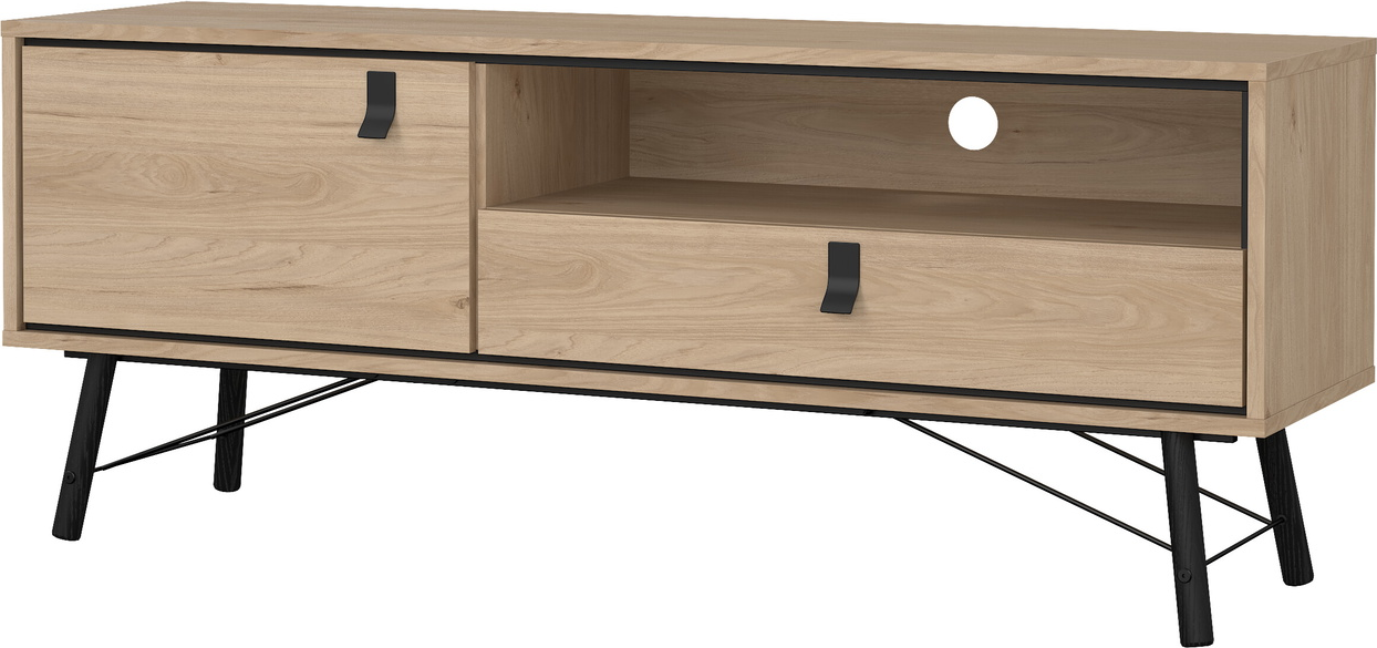 Tv-bord Vesterholm Askø 150 Cm Jackson Hickory Tv-møbel Med Skuffe  Låge  åbent Rum Og Kabelstyring  Bøgben   Metal