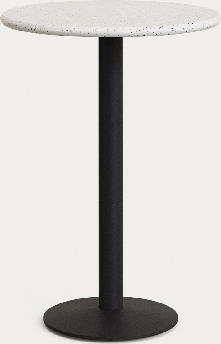 Udendørs Barbord Højbord Kave Home Saura ø70   H99 Cm Hvid Terrazzo Sort Metal