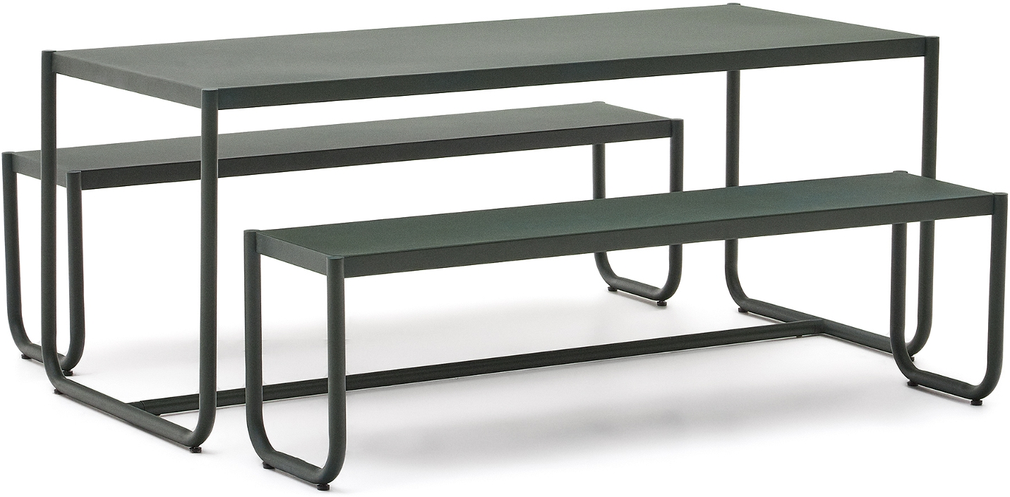 Udendørs Bord- Bænkesæt Kave Home Sotil Galvaniseret Stål Grøn H75xb83xl183 Cm