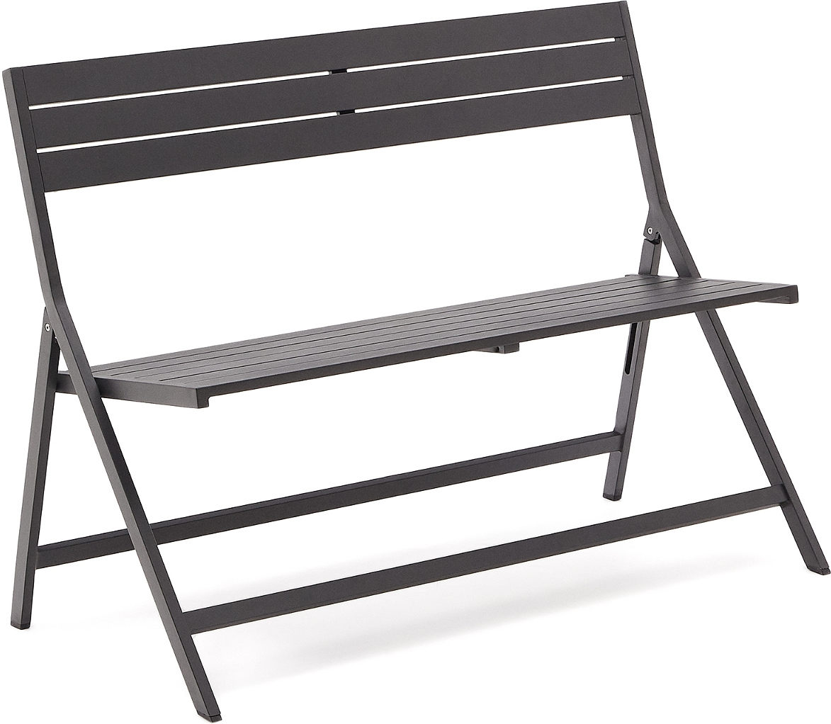 Udendørs Foldbar -personers Bænk Kave Home Torreta Grafit Pulverlakeret Aluminium 120x57x86 Cm