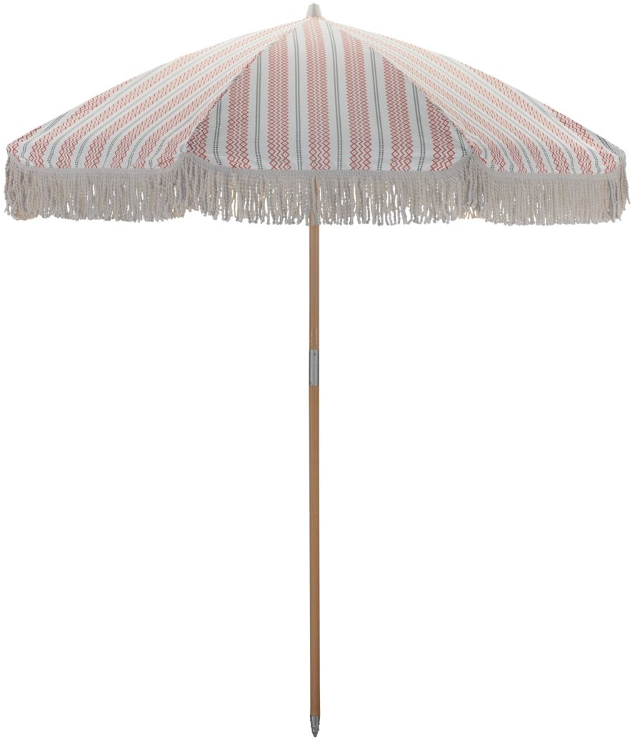 Elegant Udendørs Parasol med Frynser - Rød & Grøn