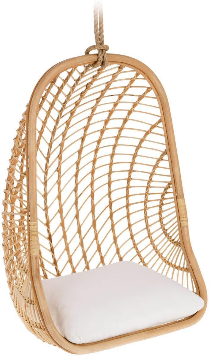 Udendørs Hængestol Kave Home Ekaterina Håndflettet Rattan Natur Hvid Med Skumpolstring