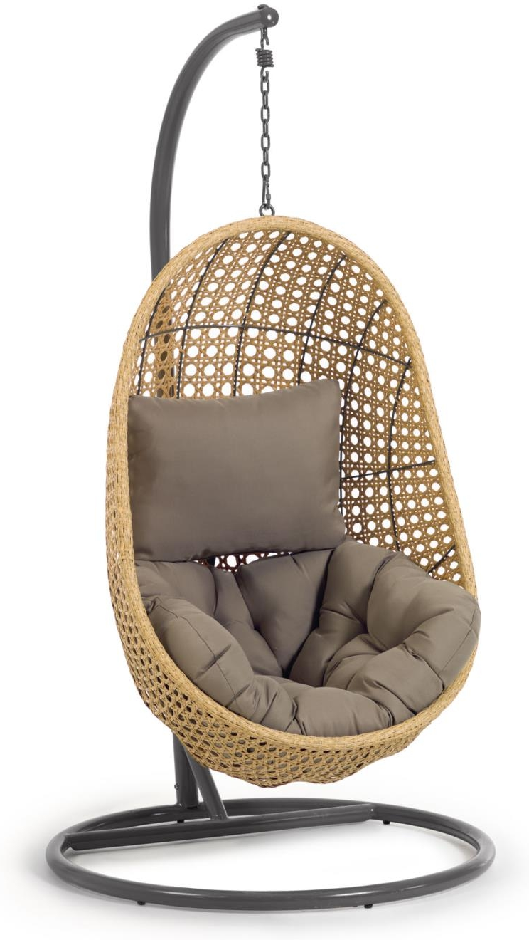 Udendørs Hængestol Med Stativ Kave Home Cira   Sort Polyrattan Med Grå Pude