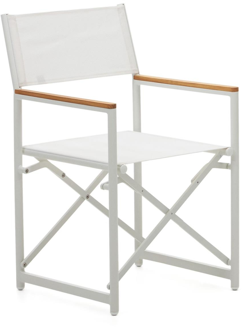 Udendørs Klapstol Kave Home Llado Foldbar Teak Og Aluminium Hvid Natur