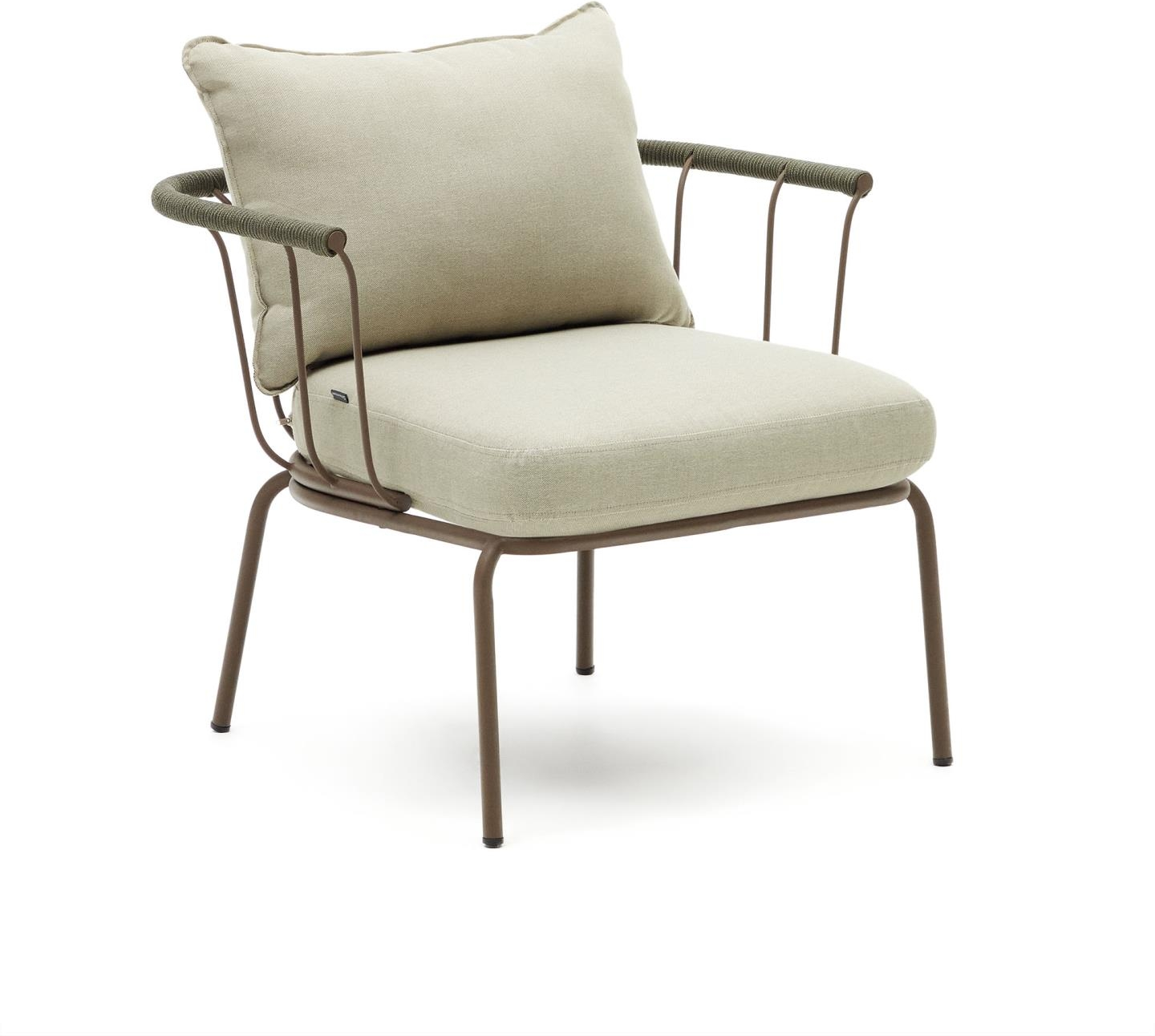 Udendørs Lænestol Havestol Kave Home Salguer Galvaniseret Stål Snoredetalje Pude H64 B70 D77 Cm Brun