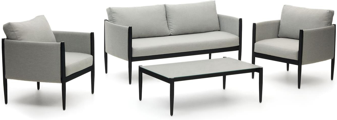 Udendørs Loungesæt Kave Home Satuna Aluminium Og Teak Med Aftagelige Grå Puder