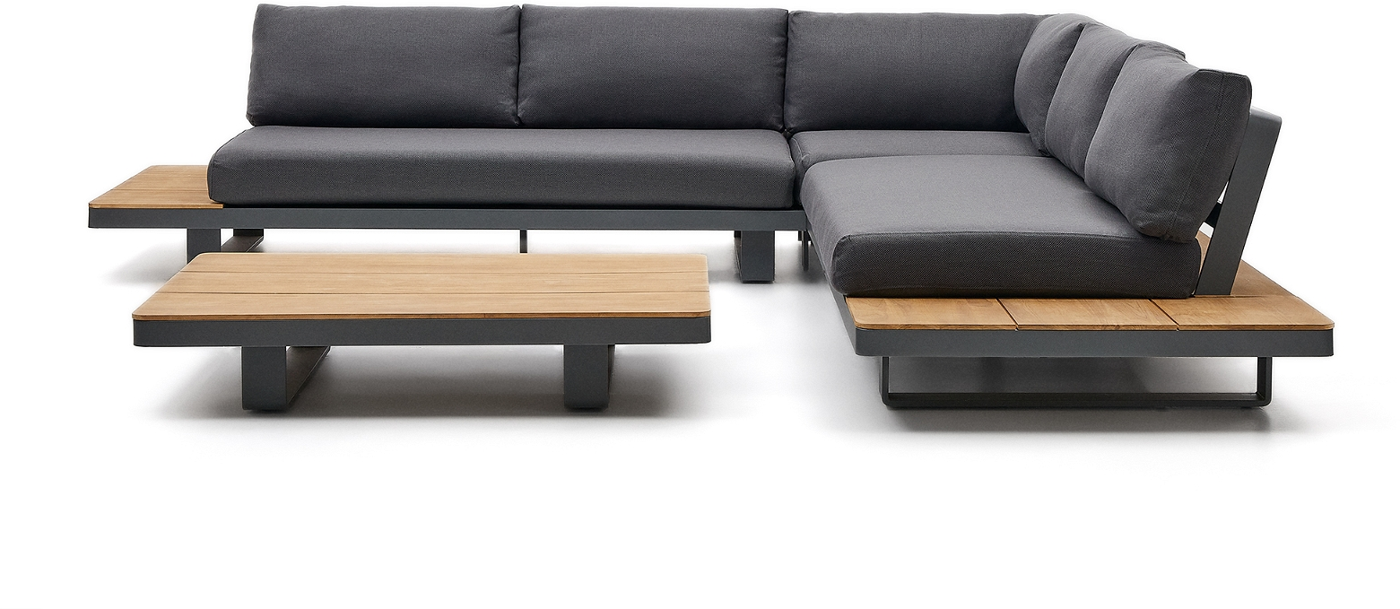 Udendørs Loungesæt Kave Home Tosqueta Personer Aluminium Fsc-teak Med Hynder Sort