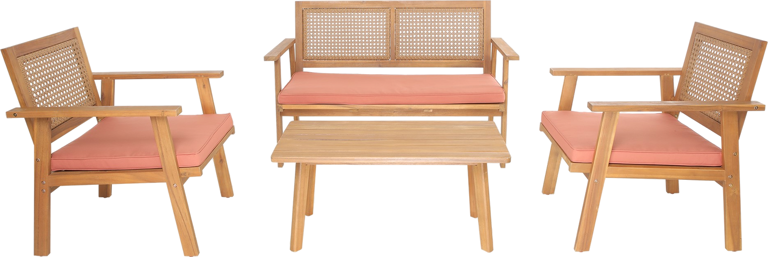 Udendørs Loungesæt Nordlys Furniture Temuco Lyserød Rattan Med Hynder Og Cafébord