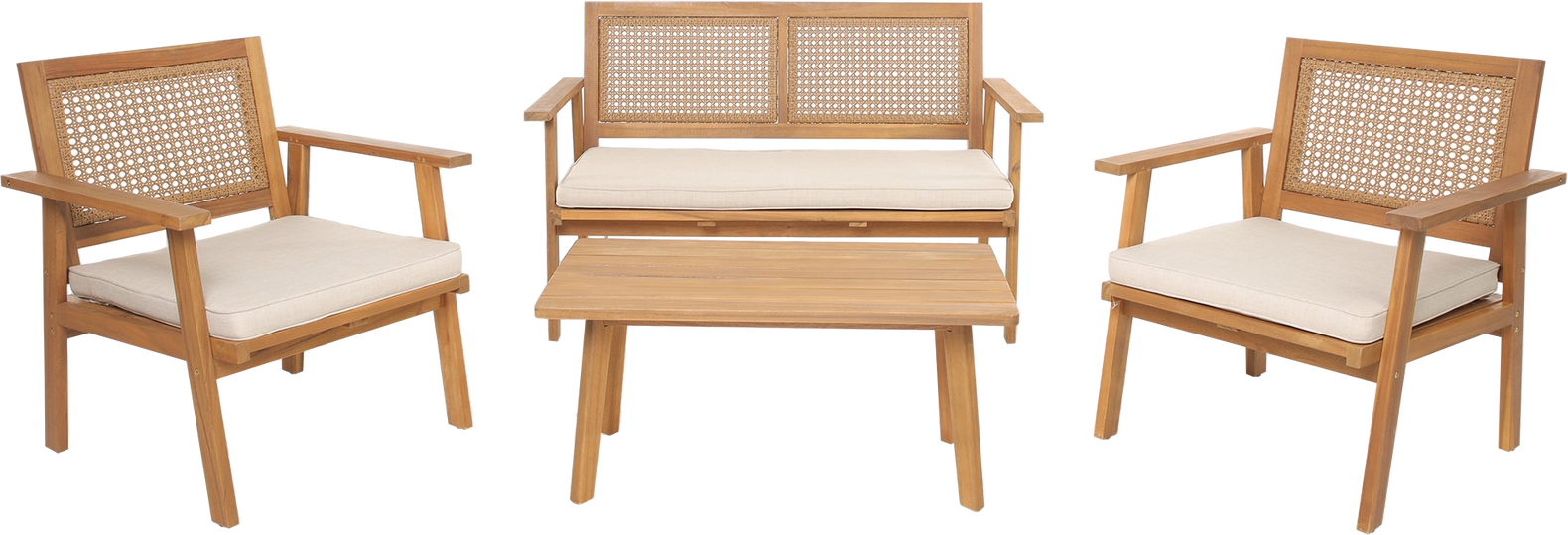 Udendørs Loungesæt Og Sofasæt Nordlys Furniture Temuco Naturfarvet Rattan Fsc-træ Med Beige Hynder