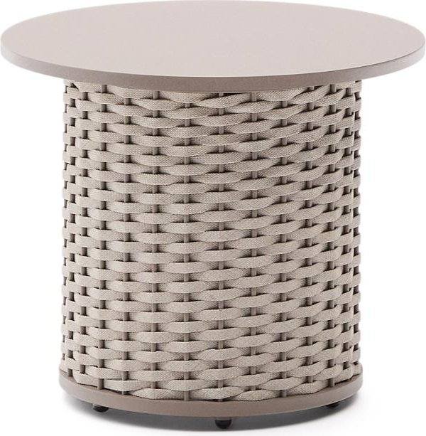 Udendørs Sofabord Kave Home Sedalis Gråbrun ø50xh43 Cm Aluminium-top Uv-resistent Reb