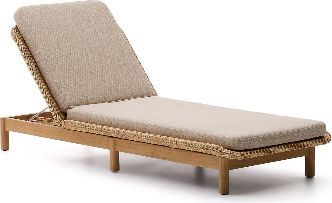 Udendørs Solseng Kave Home Galea Justerbar Beige Liggestol Med Rattan-detaljer Teak Og Aluminium Vejrbestandig