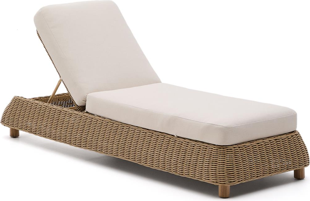 Udendørs Solseng Kave Home Meria Lysebrun Syntetisk Rattan Med Uv-resistent Stålramme Og Aftagelige Olefina-hynder L218 B82 Cm