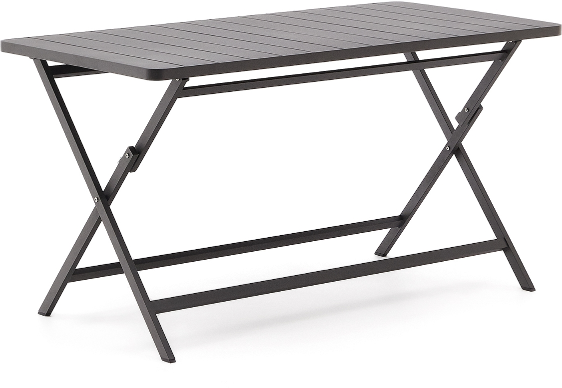 Udendørs Spisebord Kave Home Torreta Aluminium Grafit Sammenklappeligt Moderne Industrielt Til   Personer 140x70x74   Cm