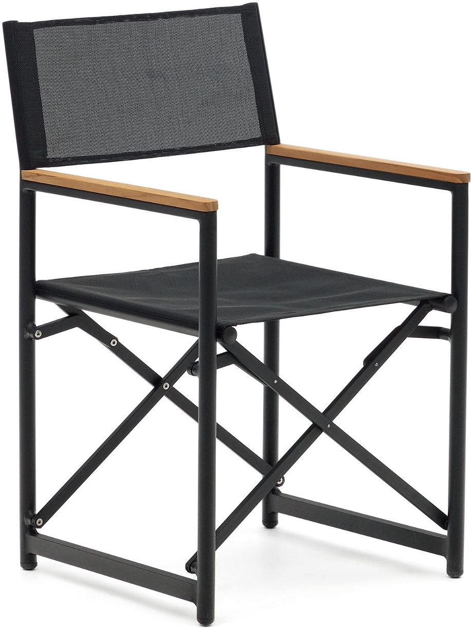 Udendørs Spisebordsstol Havestol Med Armlæn Kave Home Llado Foldbar Uv-bestandig Textilene Sort Aluminium Teak