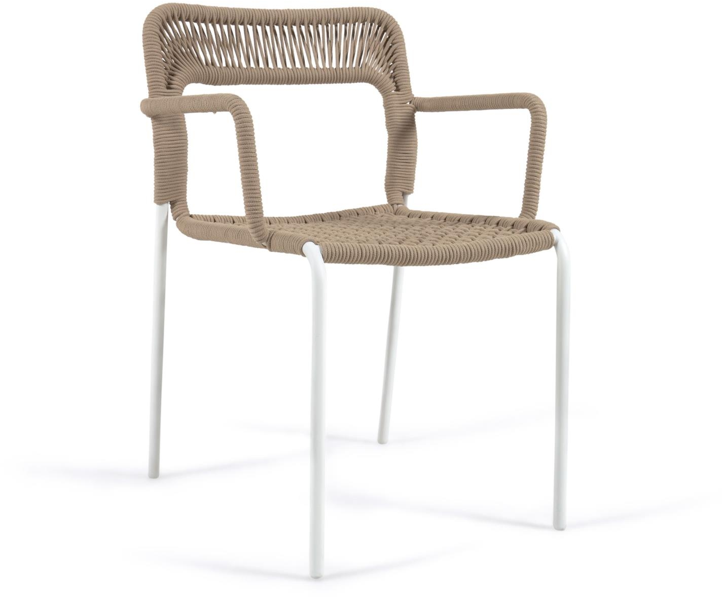 Udendørs Spisebordsstol Kave Home Cailin Med Håndflettet Beige Sæde  Galvaniseret Stålramme Og Stabelbar Op Til   Stole