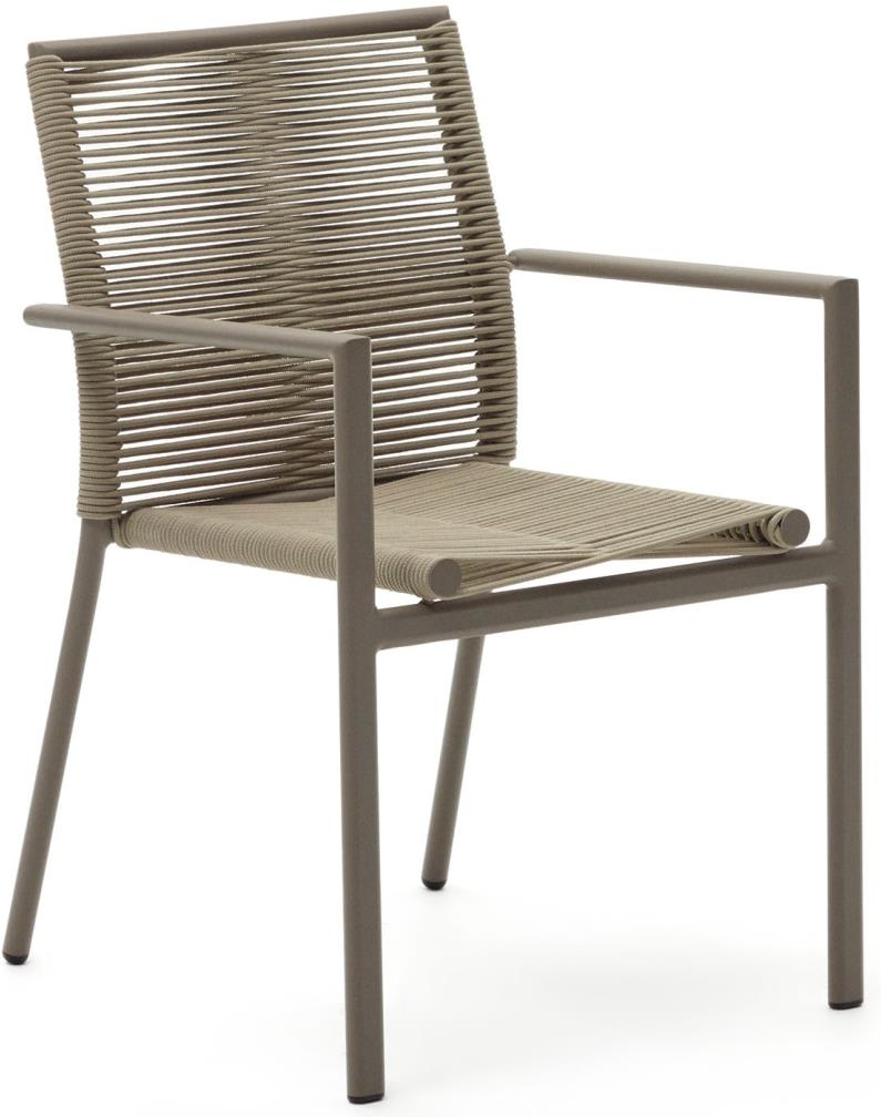 Udendørs Spisebordsstol Med Armlæn Kave Home Culip   Håndvævet Reb  Rustfri Aluminiumsramme  Letvægts  Stabelbar  Nordisk Design  Brun Beige