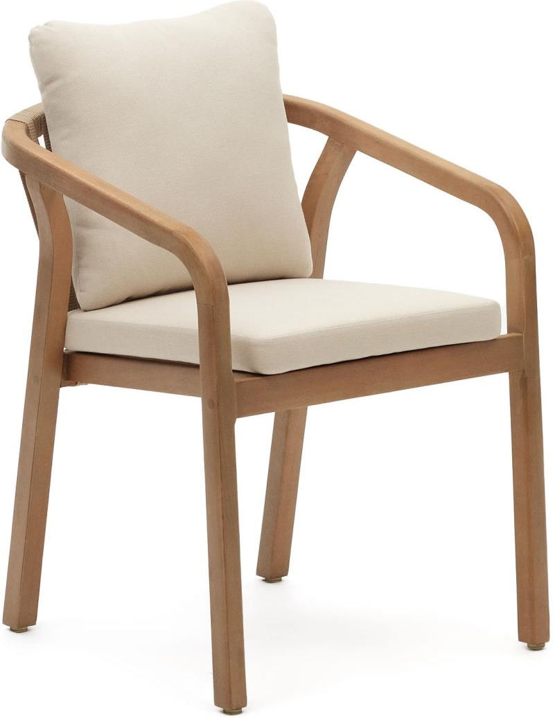 Udendørs Spisebordsstol Med Armlæn Kave Home Malaret   Eukalyptustræ Og Håndvævet Snor Uv-resistent Havestol Beige Natur H75ã B58ã L65 Cm