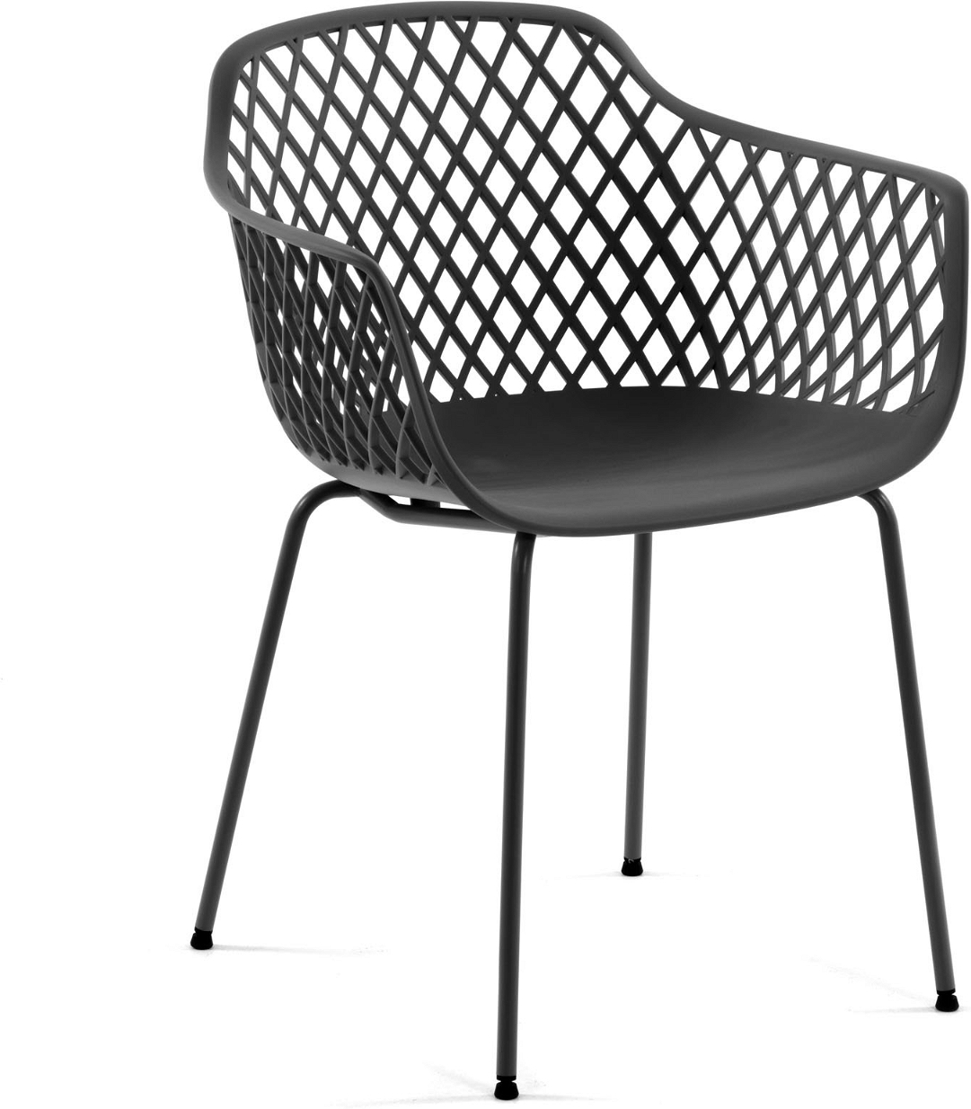 Udendørs Spisebordsstol Med Armlæn Kave Home Quinn Havestol   Grå Plast Og Stålben  Vejrbestandig Nordisk Design