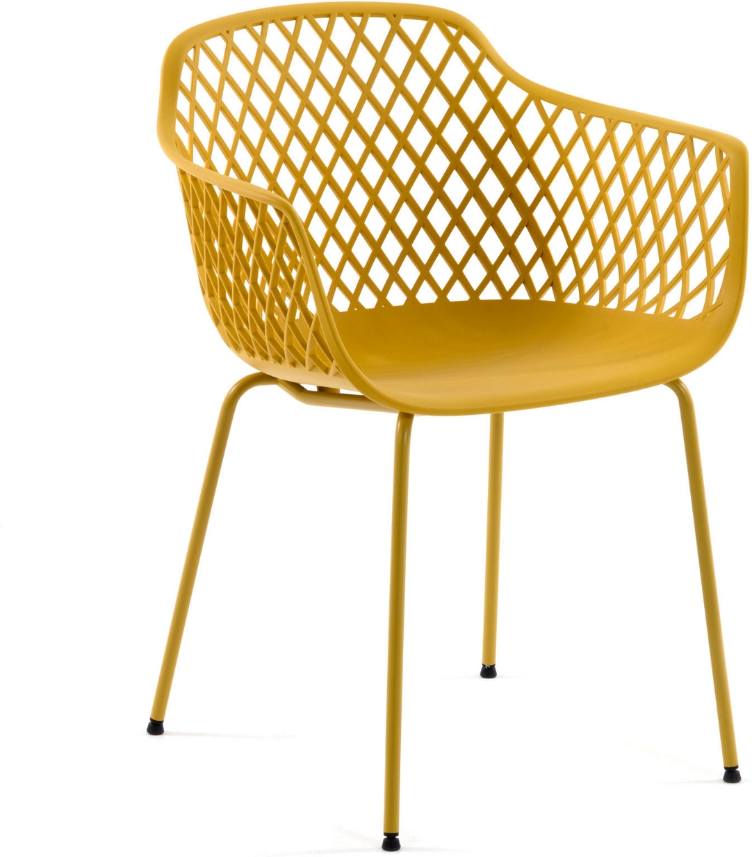 Udendørs Spisebordsstol Med Armlæn Kave Home Quinn Havestol Sennep Polypropylen Stål H80xb55xd60 Cm