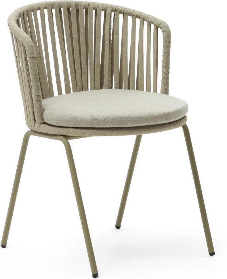 Udendørs Spisebordsstol Terrassestol Kave Home Saconca  Galvaniseret Stål Med Håndvævet Snor-ryglæn  Beige