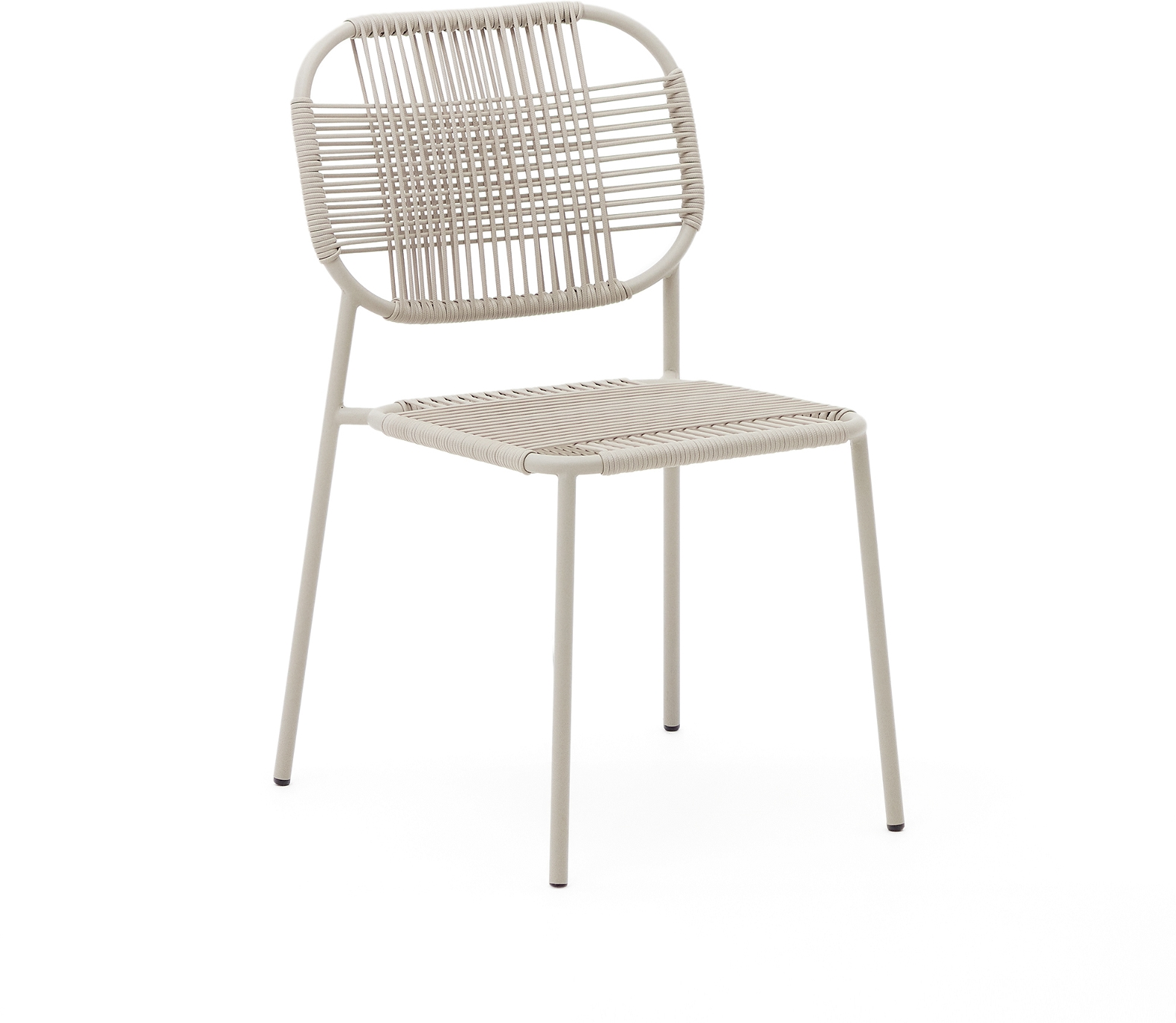 Udendørs Stabelbar Fletstol Kave Home Talaier Ecru Syntetisk Rattan   Galvaniseret Stål H84   B51   D58 Cm