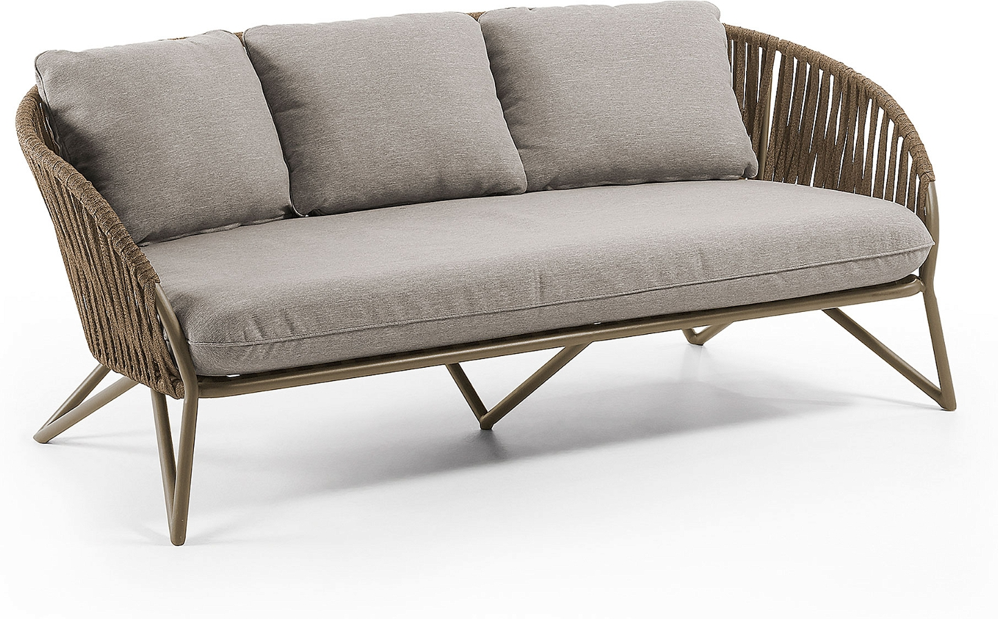 Udendørs  -personers Loungesofa Kave Home Branzie   Eukalyptustræ   Håndbundet Snor  Inkl  Madras Og Puder  Brun Grå