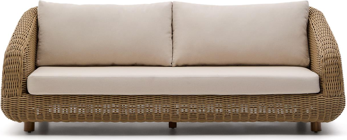 Udendørs 3-personers Loungesofa i Lysebrun Rattan