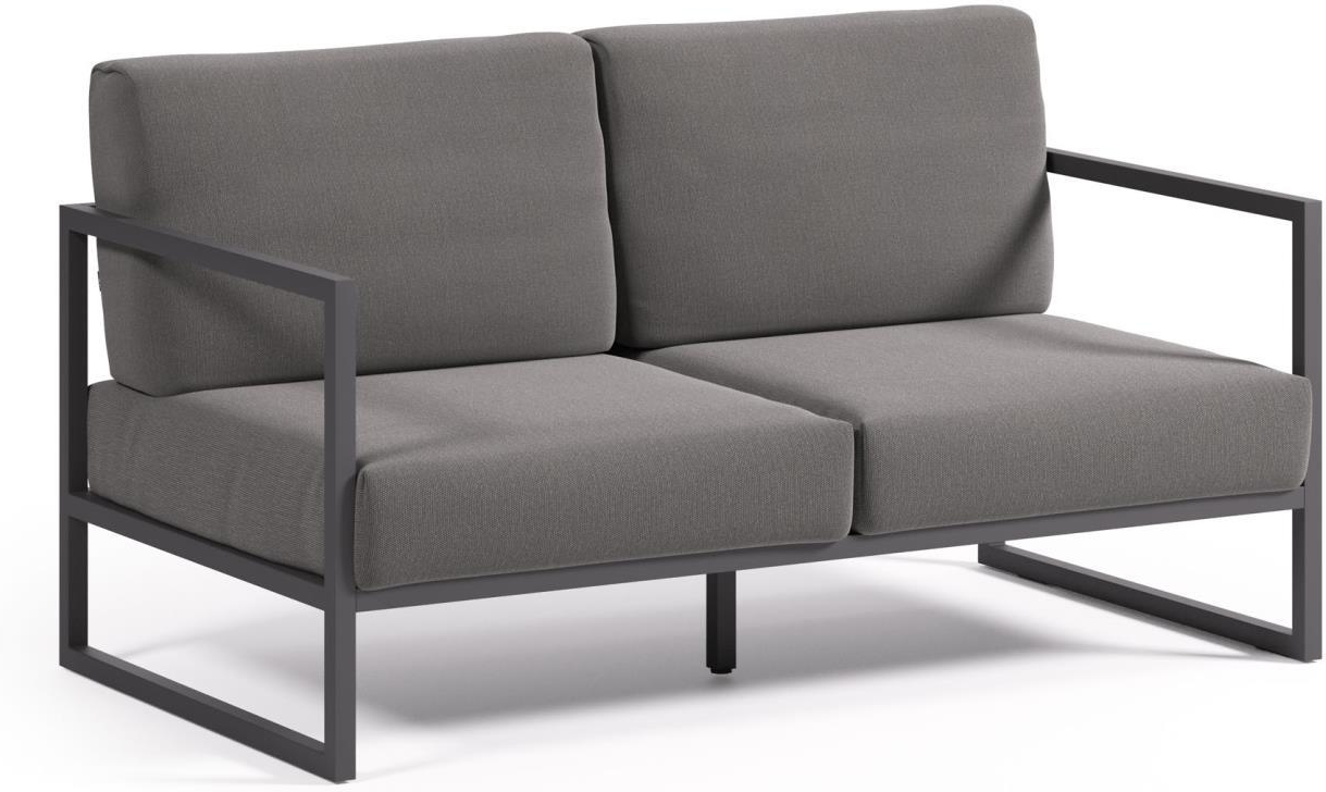 Udendørs -personers Sofa Kave Home Comova Sort Aluminium Med Aftagelige Hynder Genanvendt Crevin Stof