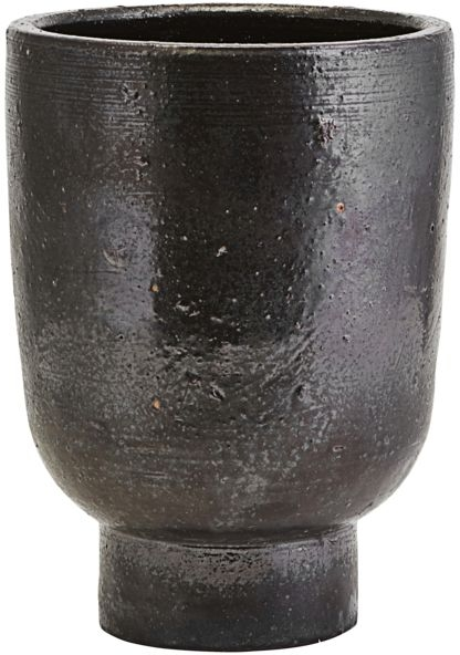 Elegant Sort Urtepotte i Glasureret Ler - 15 cm