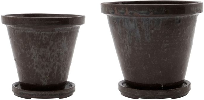 Urtepotte House Doctor Flower Med Underskål ø13     H12 Cm Brun Stentøj