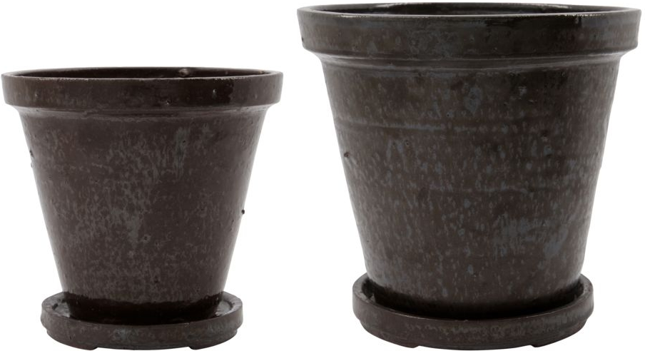 Urtepotte Med Underskål House Doctor Flower Sæt   ø18x16 Cm Brun Stentøj