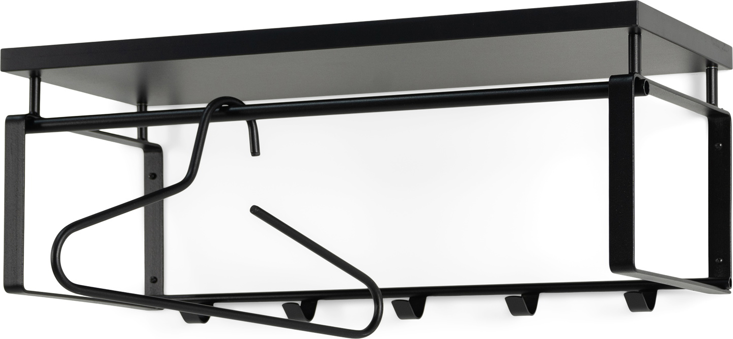 Væghængt Knagerække Og Hattehylde Spinder Design Rex  Sort Stål   Melamin  H28ã B70ã D29 Cm