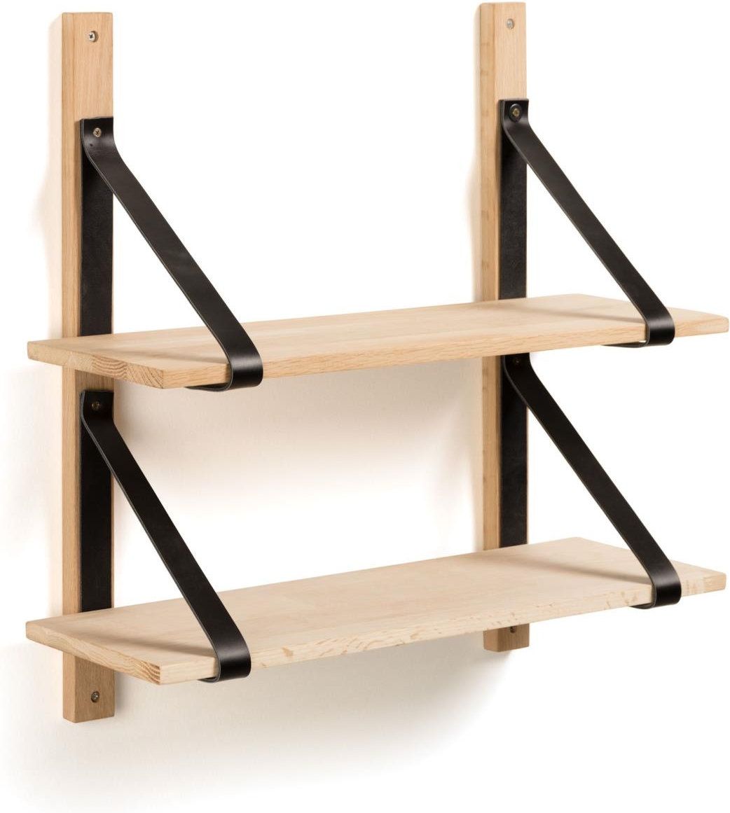 Væghylde Kave Home Nazeli  -niveaus Massiv Eg Med Hvidkalket Finish Og Læderremme H60xb22xd60 Cm
