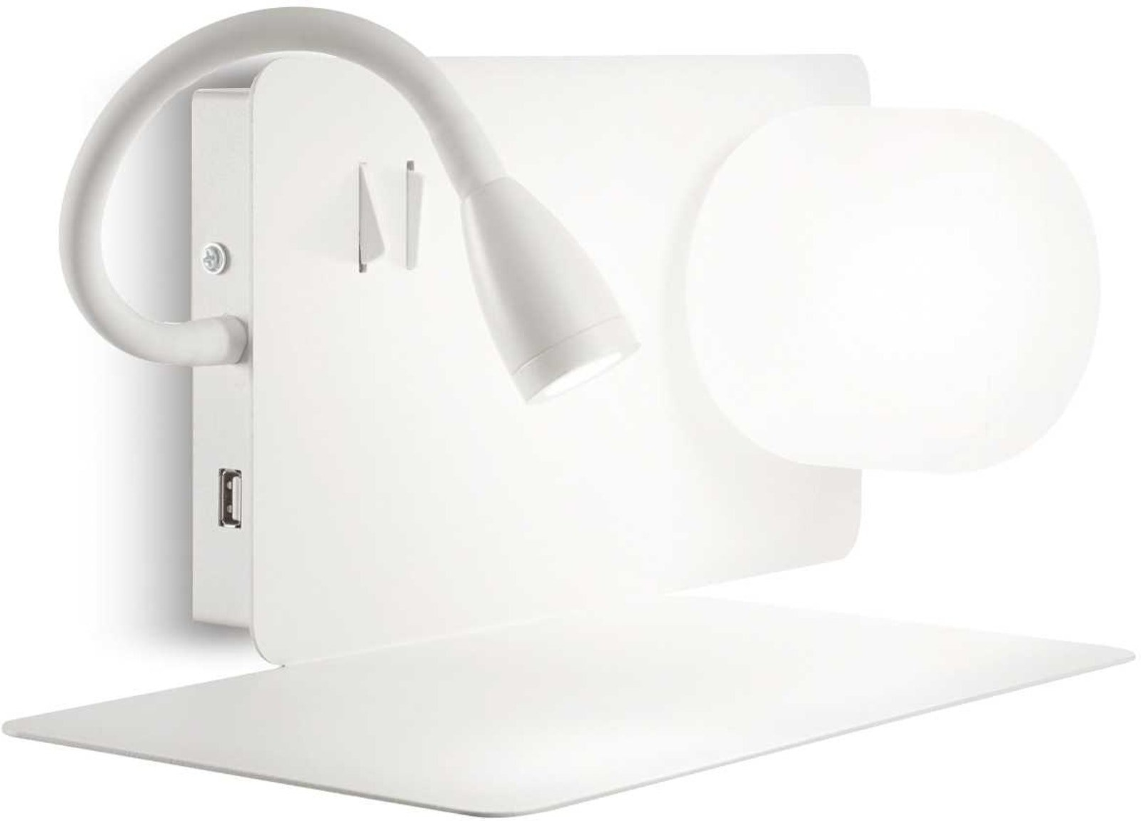 Væglampe med hylde og USB - Elegant design til dit hjem