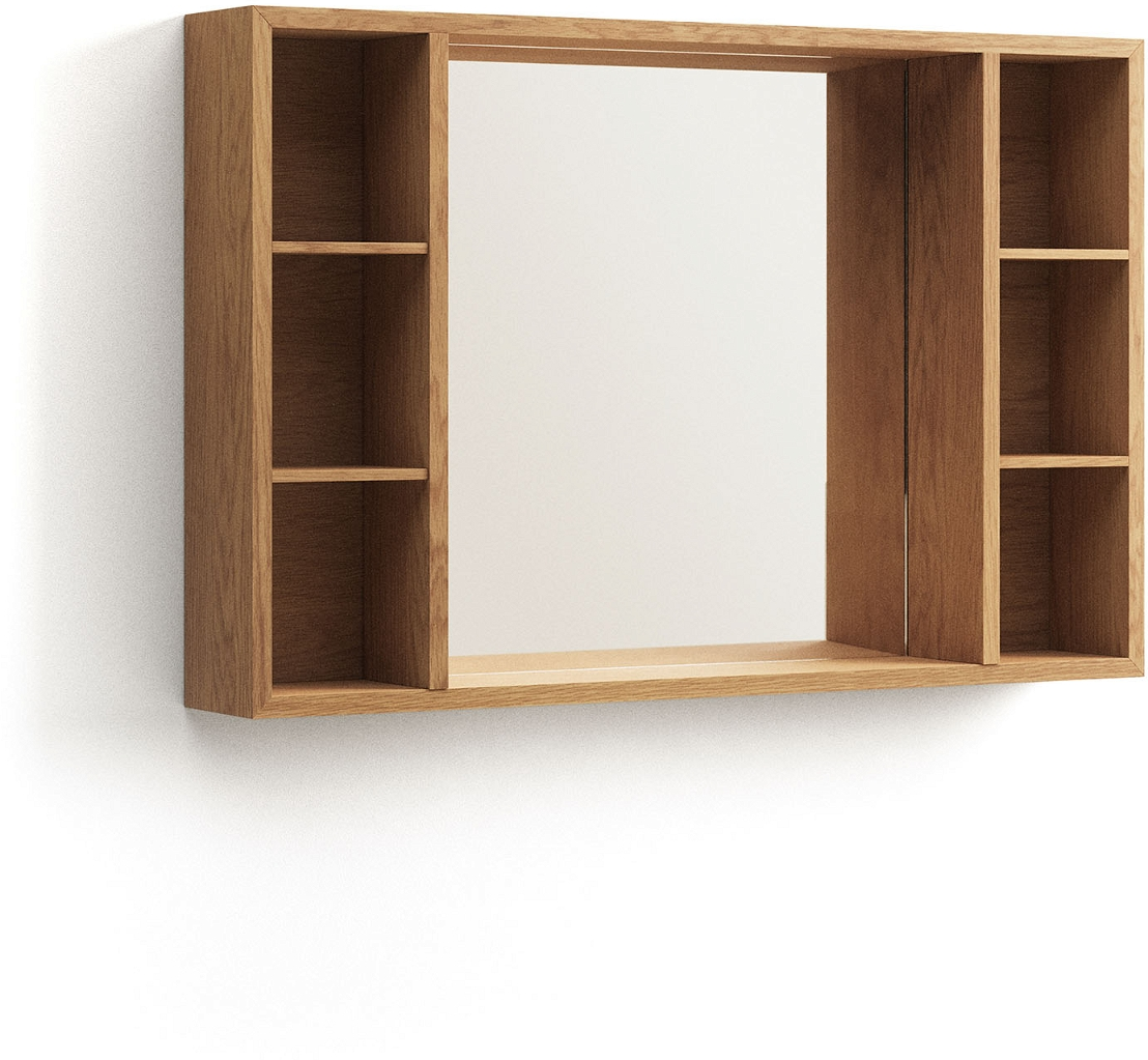 Vægspejl Kave Home Parana Rustik Kolonial   Solidt Teak Og Stål Med   Hylder 65x100 Cm