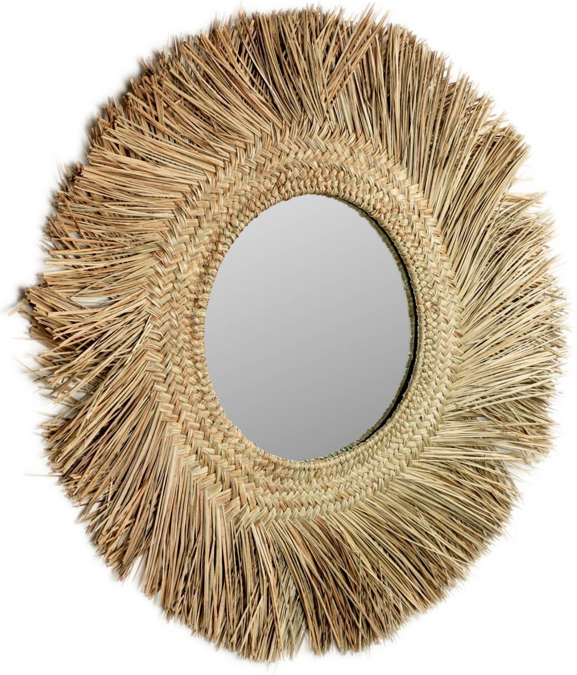 Vægspejl Kave Home Rumer   Håndflettet Rattan Spejl ø72 Cm Natur   Kolonial Stil