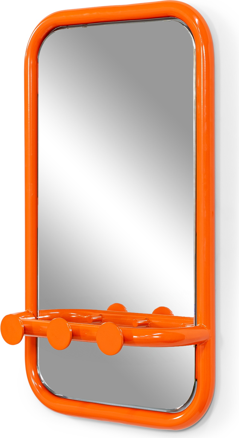 Vægspejl Spinder Design Retro Orange Med   Kroge   Stålramme H60ã B35ã D11 Cm