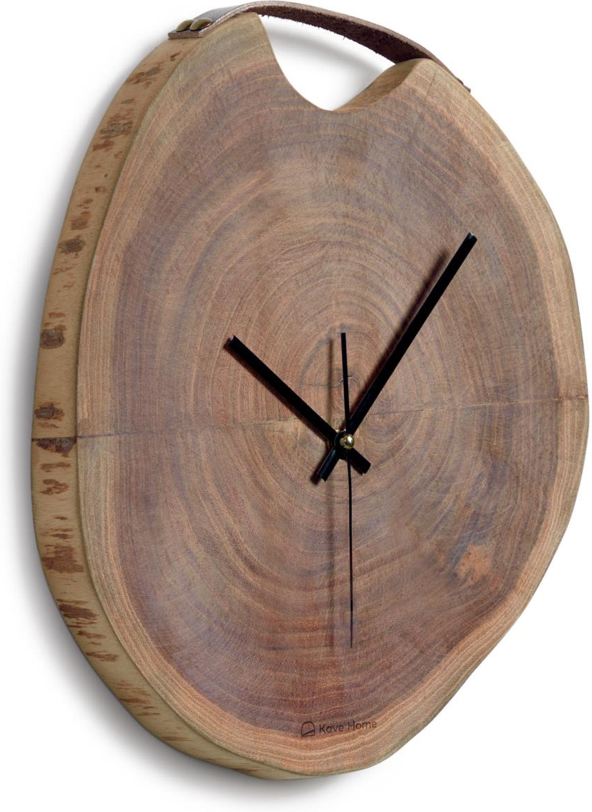 Vægur Kave Home Yuliana   Massivt Akacietræ Natur ø35   D3   Cm Nordisk Design Med Læderrem