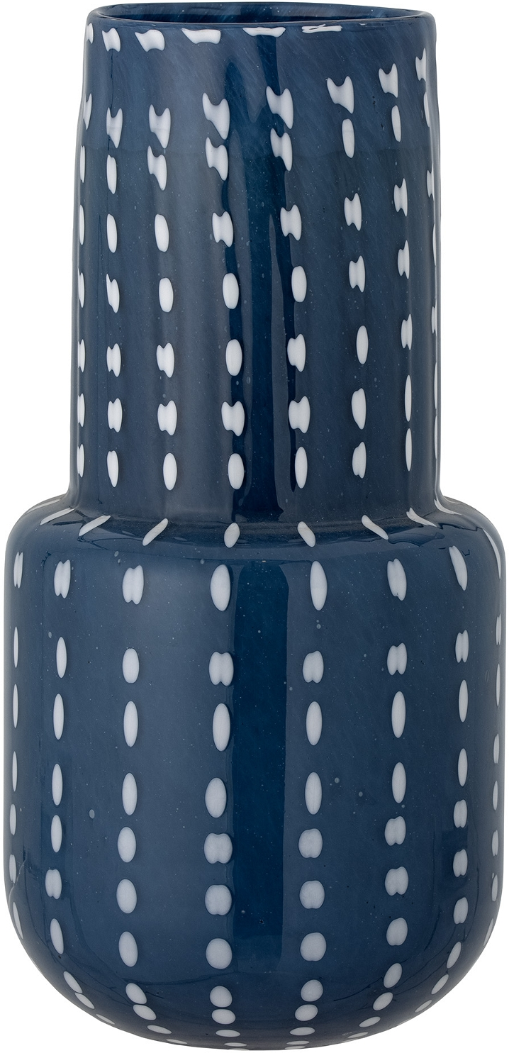 Mundblæst Blå Vase med Prikket Mønster - Mayim Collection