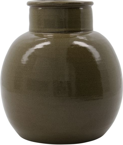 Vase House Doctor Aju   Håndlavet Stentøjsvase   Grøn Glasur ø21   H21 Cm