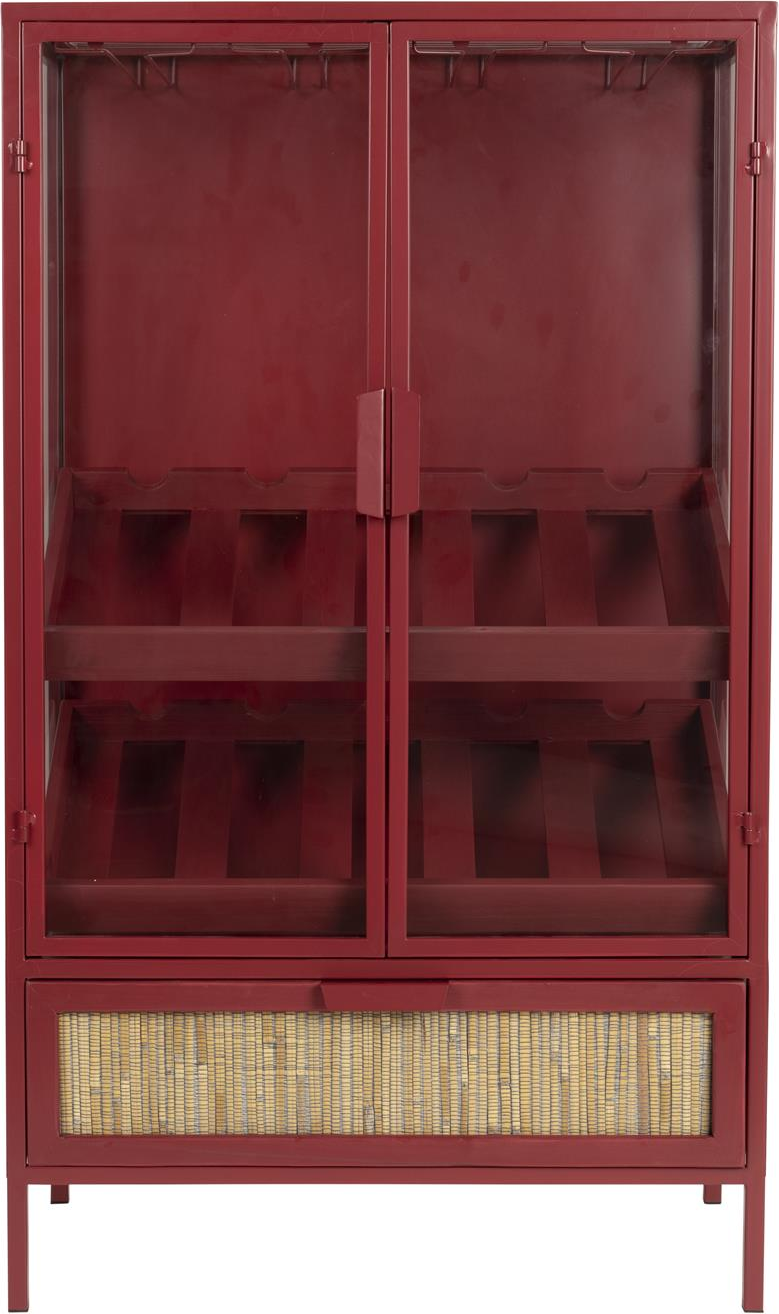 Vinskab Dutchbone Cabinet Vinrød   Cyprestræ   Jern H103   B35   L605 Cm Med Glasdøre   Rattan Skuffe