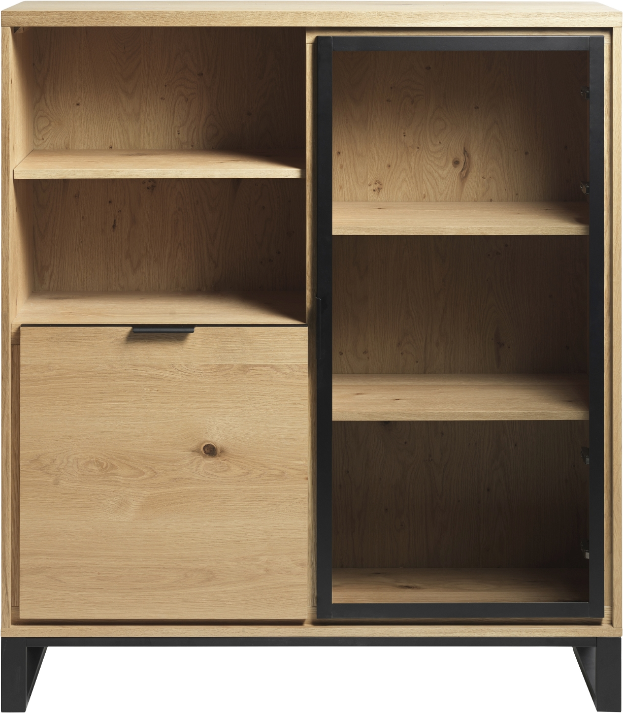 Vitrineskab Nordique Design Livorno Natur Sort   Egetræ   Metal H139xb42xl123 Cm