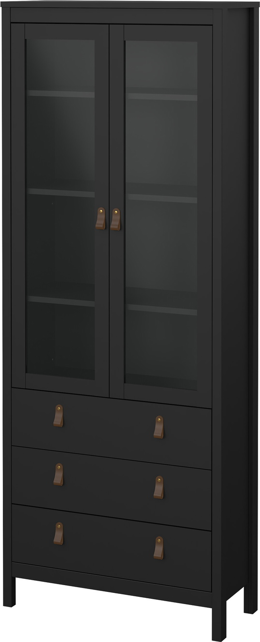 Vitrineskab Vesterholm Lunor  Mat Sort  Væghængt     Glaslåger Og   Skuffer  H199xb78xd32   Cm