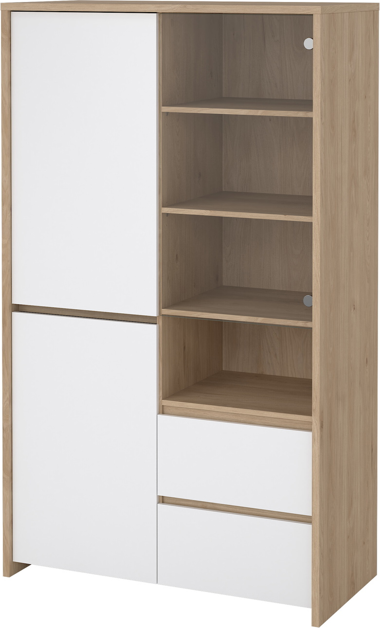 Vitrineskab Vesterholm Next  Jackson Hickory Hvid Højglans  H170xb100xd48 Cm  Vægmonteret