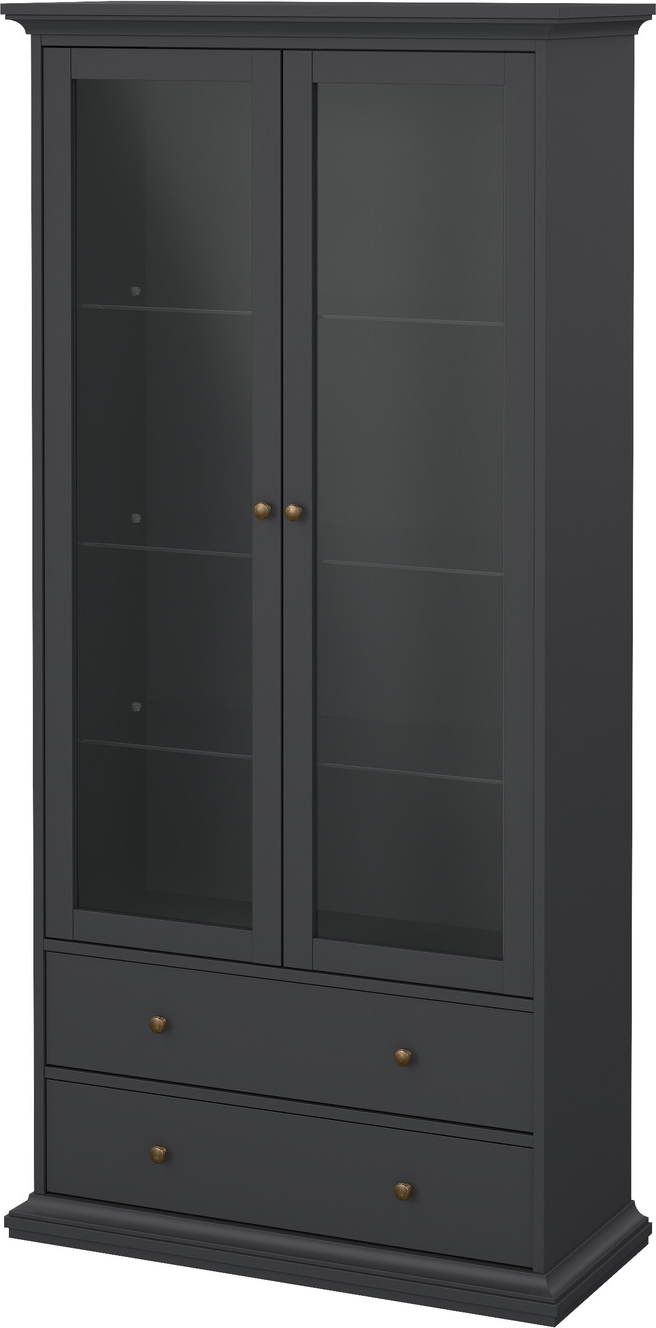 Vitrineskab Vesterholm Nora  Mat Grå    Glasdøre Og   Skuffer  H200xb96xd42 Cm  Danskproduceret Fsc