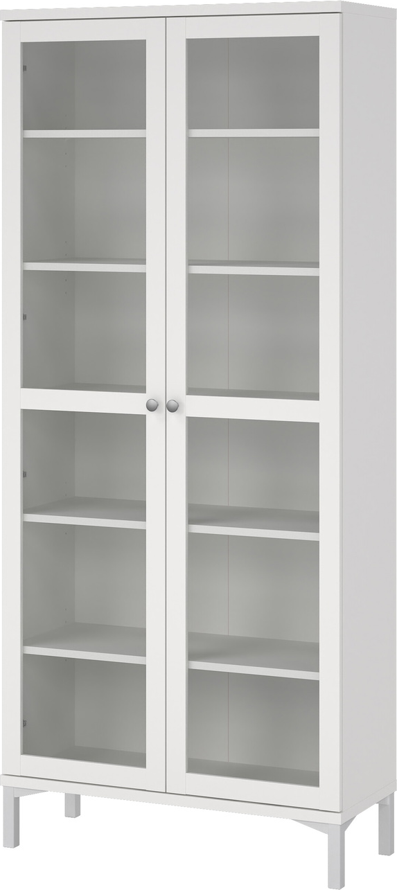 Vitrineskab Vesterholm Roma   Hvid Folie H203xb89xd36 Cm  Glasdøre  Kromfarvede Stålsben