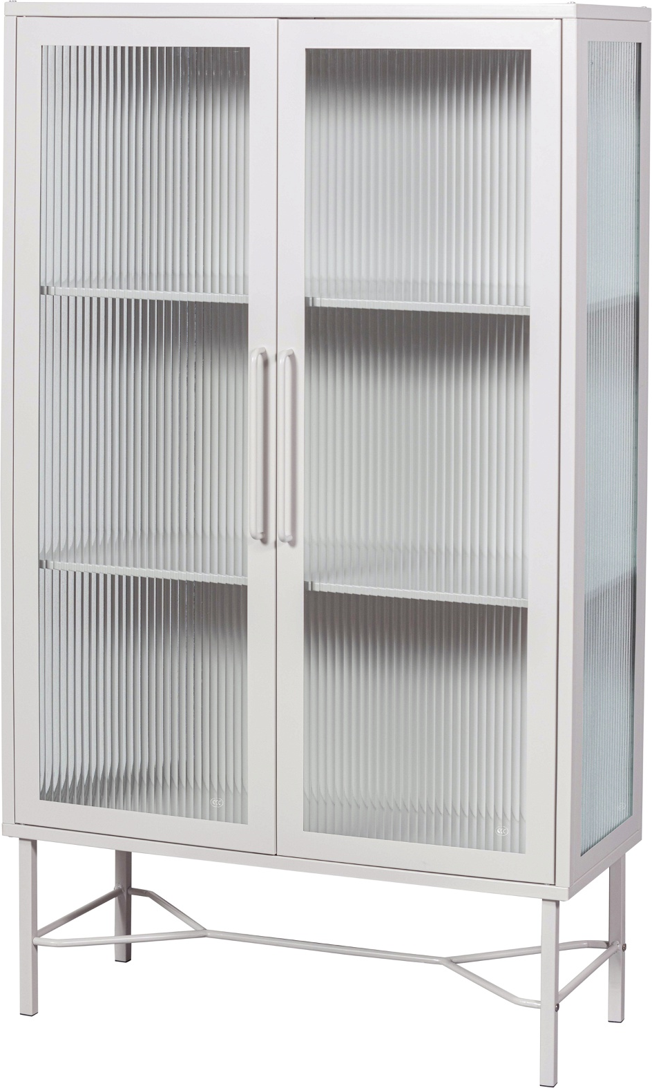 Vitrineskab Woood Collection Zion Sandfarvet Stål H150xb85xd35 Cm Med Ribbede Glasdøre