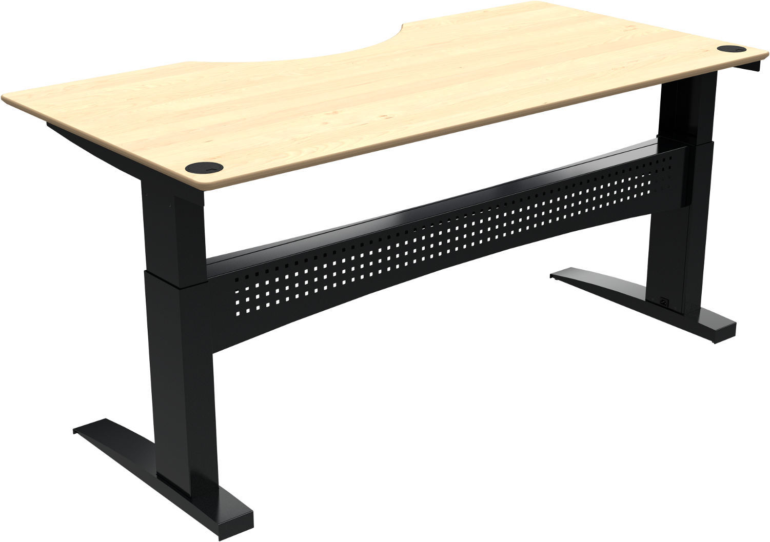 Zennord Flexdesk Ergonomisk To-bens Hæve- Sænkebord Med Centerudskæring  Højdejusterbar 65-122 Cm  Ahorn Sort  200x100 Cm