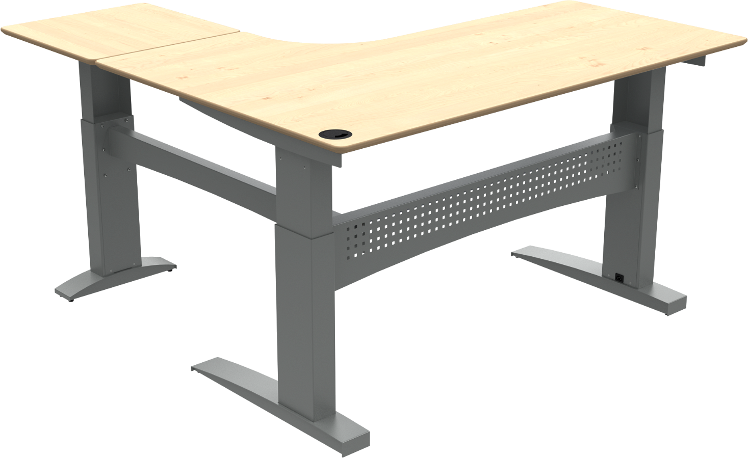 Zennord Flexdesk Tre-bens  -formet Hæve- Sænkebord   Naturfarvet Ahorn Og Sølv 180x180 Cm Højrevendt