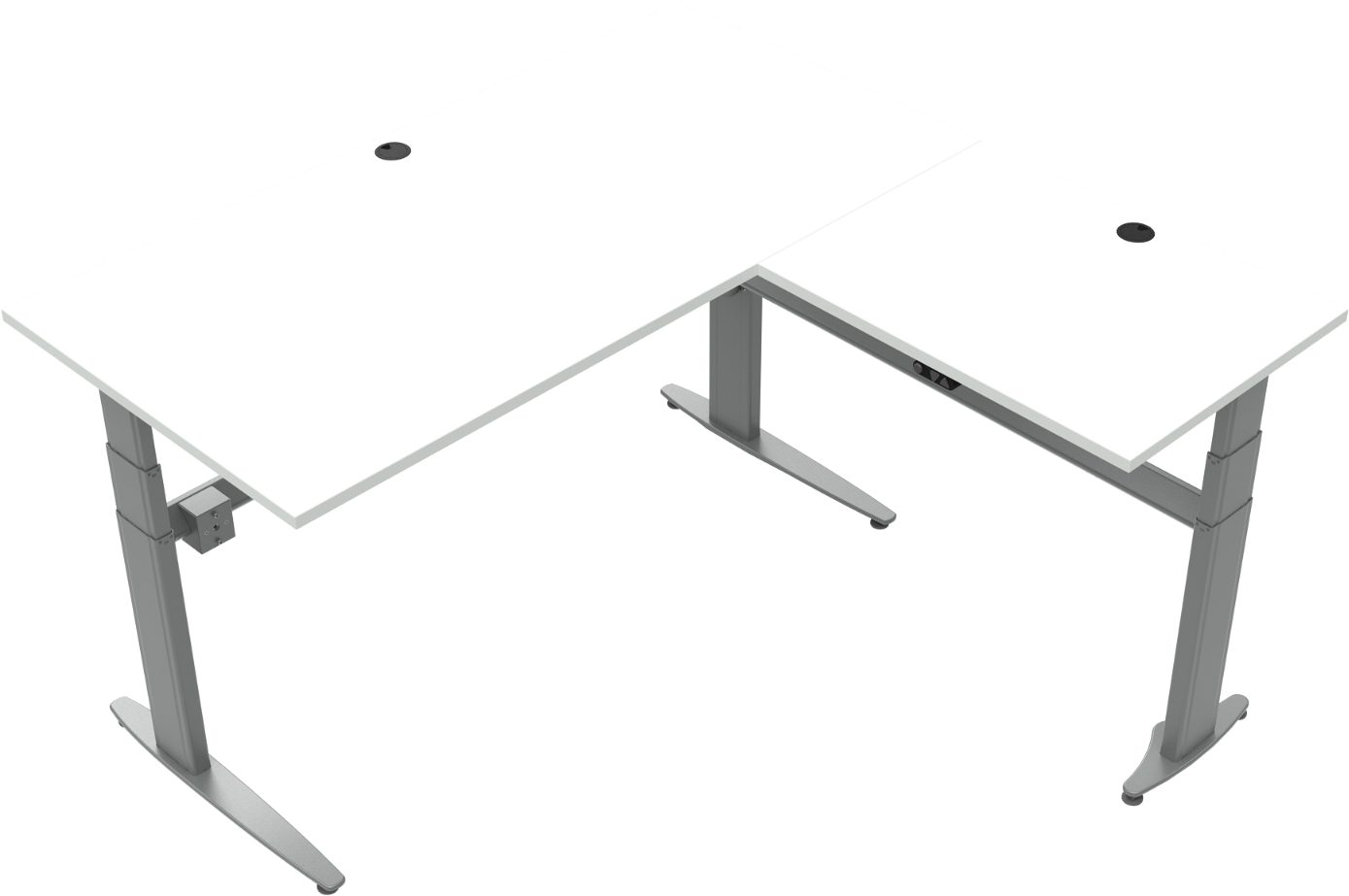Zennord Movemate Tre-bens Hæve- Sænkebord Firkantet Arbejdsskrivebord 160x160 Cm H68-120 Cm Hvid Sølv